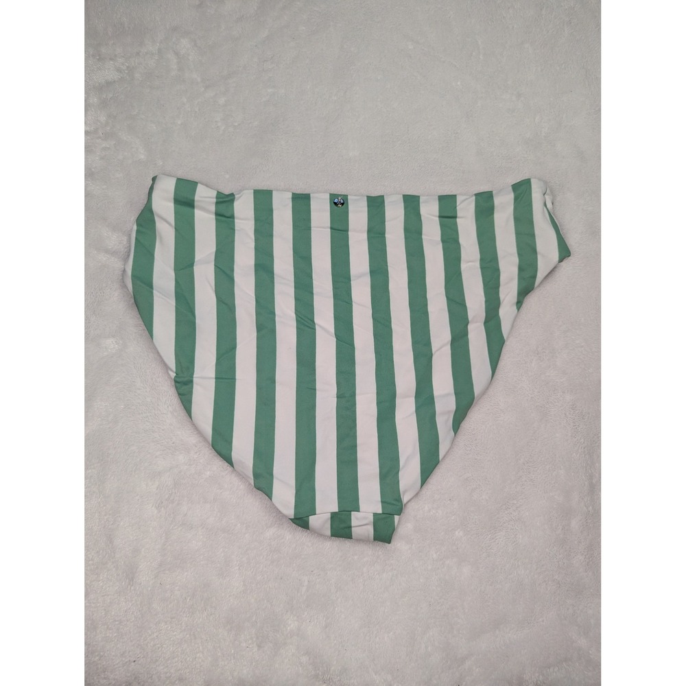 Victorias Secret Green White Striped High Waist Full Coverage Bikini Bottom L - Picture 4 of 5